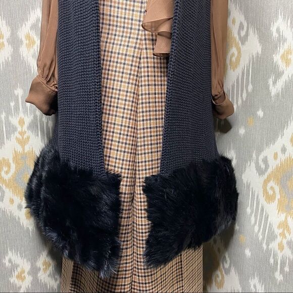 Ralph Lauren Black Cashmere Blend Lamb Shearling Flat Knit Open Front Cardigan - Picture 14 of 16